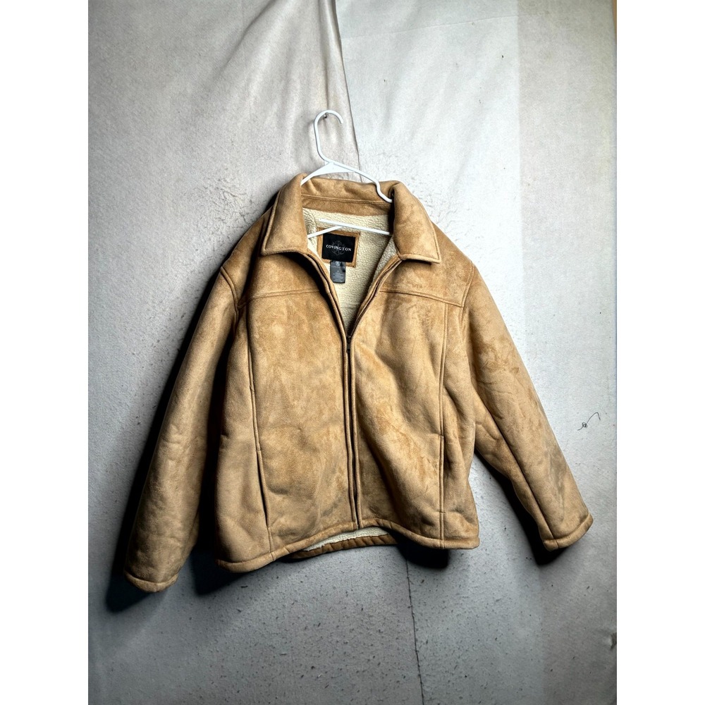 Covington Bomber Jacket Mens Large Tan Sherpa Lined Full Zip Faux Suede Coat
